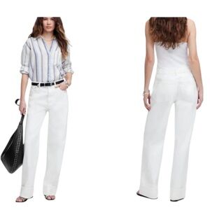 NWT Madewell Low-Slung Baggy Jeans Pure White Rigid Denim With Cuff Size 27